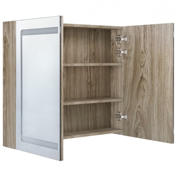 Armoire de salle de bain à miroir LED Chêne 80x12x68 cm