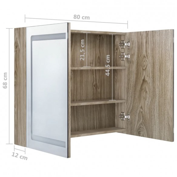 Armoire de salle de bain à miroir LED Chêne 80x12x68 cm