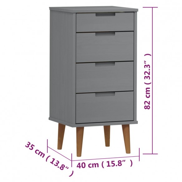 Commode MOLDE Gris 40x35x82 cm Bois de pin massif