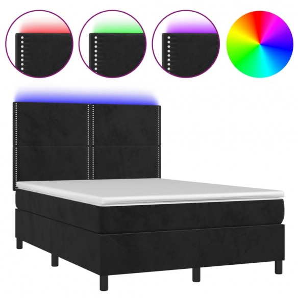 Cadre de lit matelas et LED Noir 140x190 cm Velours