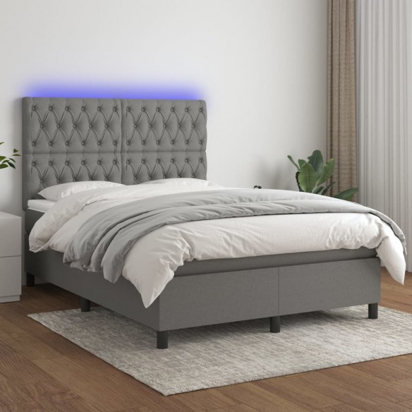 Cadre de lit et matelas et LED Gris foncé 140x190 cm