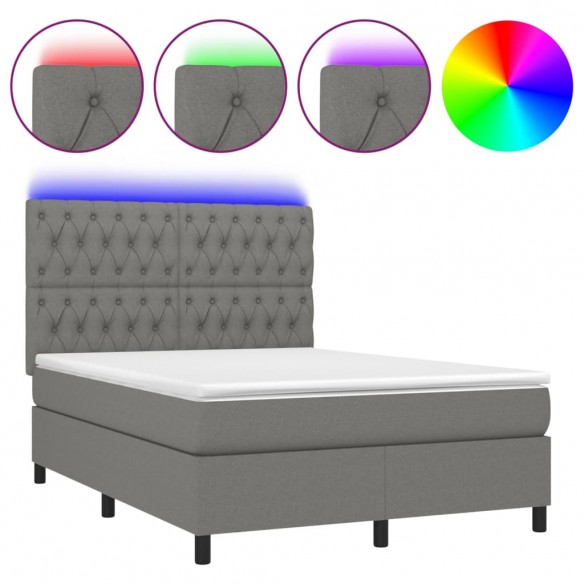 Cadre de lit et matelas et LED Gris foncé 140x190 cm