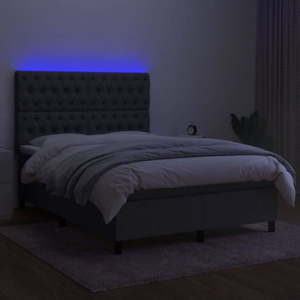 Cadre de lit et matelas et LED Gris foncé 140x190 cm