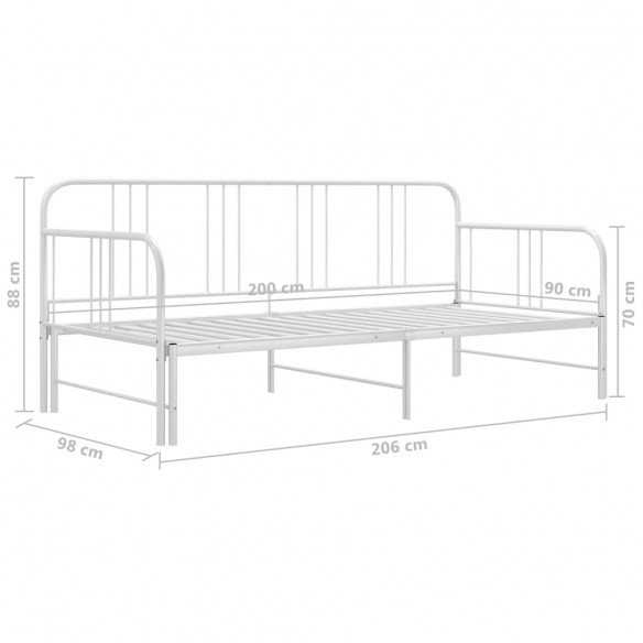 Cadre de canapé-lit extensible Blanc Métal 90x200 cm