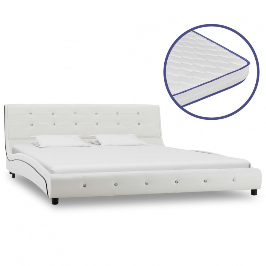 Lit avec matelas à mémoire de forme Blanc Similicuir 160x200 cm