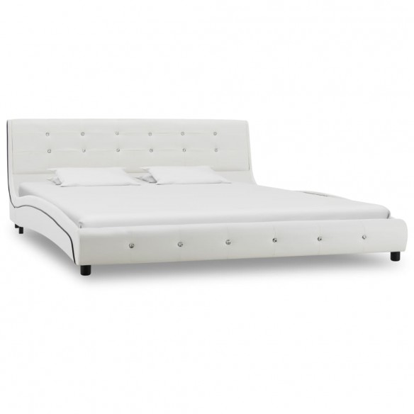 Lit avec matelas à mémoire de forme Blanc Similicuir 160x200 cm