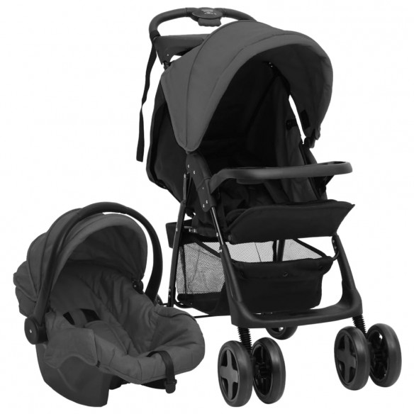 Poussette pour bébé 3-en-1 Gris foncé et noir Acier