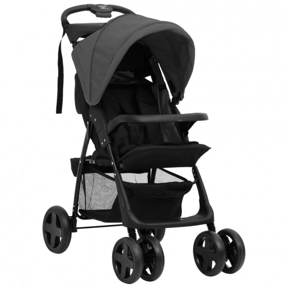 Poussette pour bébé 3-en-1 Gris foncé et noir Acier