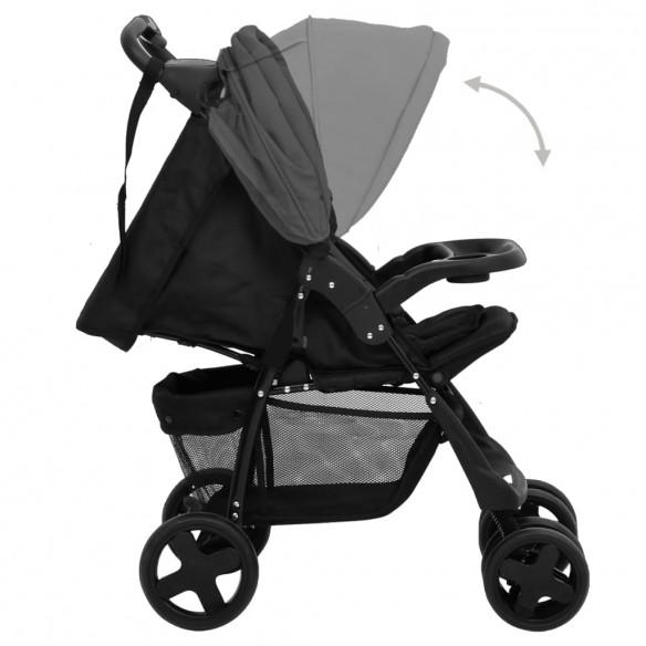 Poussette pour bébé 3-en-1 Gris foncé et noir Acier