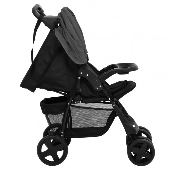 Poussette pour bébé 3-en-1 Gris foncé et noir Acier