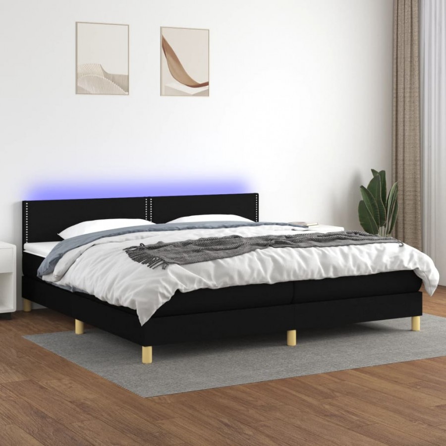 Cadre de lit et matelas et LED Noir 200x200 cm Tissu