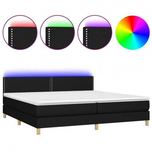 Cadre de lit et matelas et LED Noir 200x200 cm Tissu