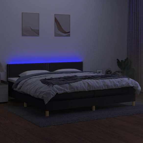 Cadre de lit et matelas et LED Noir 200x200 cm Tissu