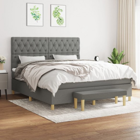 Cadre de lit avec matelas Gris foncé 160x200cm Tissu