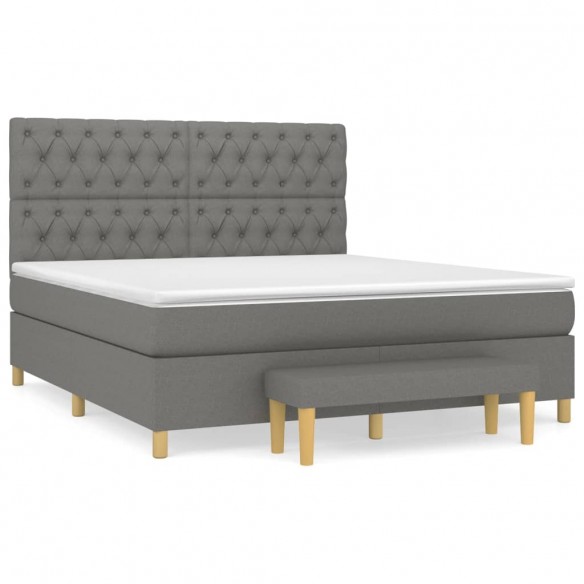 Cadre de lit avec matelas Gris foncé 160x200cm Tissu