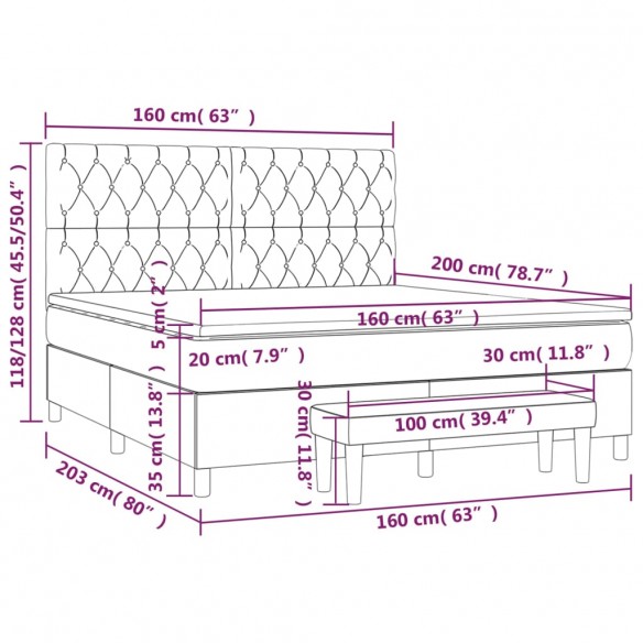 Cadre de lit avec matelas Gris foncé 160x200cm Tissu