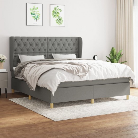 Cadre de lit avec matelas Gris foncé 160x200cm Tissu