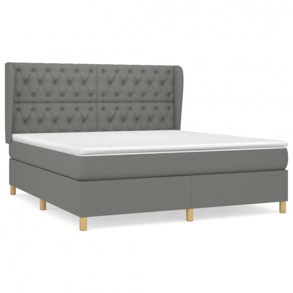 Cadre de lit avec matelas Gris foncé 160x200cm Tissu