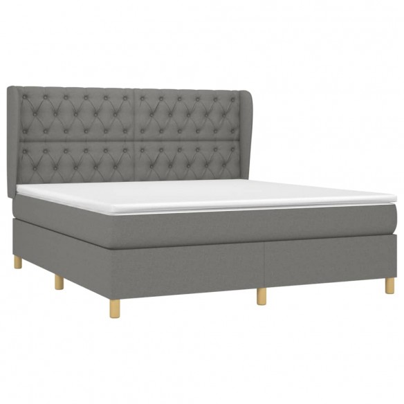 Cadre de lit avec matelas Gris foncé 160x200cm Tissu