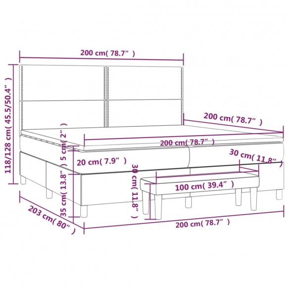 Cadre de lit avec matelas Noir 200x200 cm Tissu