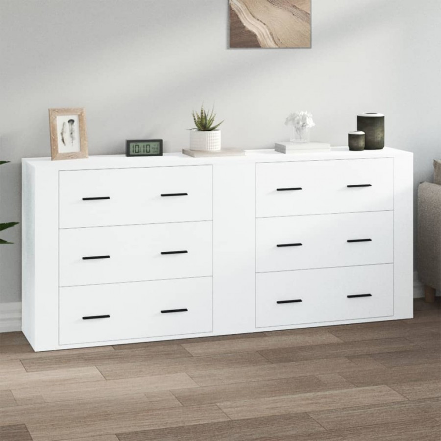 Buffets 2 pcs blanc bois d'ingénierie