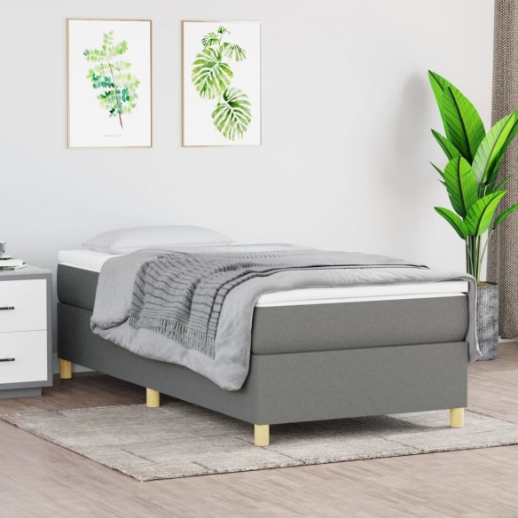 Cadre de lit avec matelas Gris foncé 90x200 cm Tissu