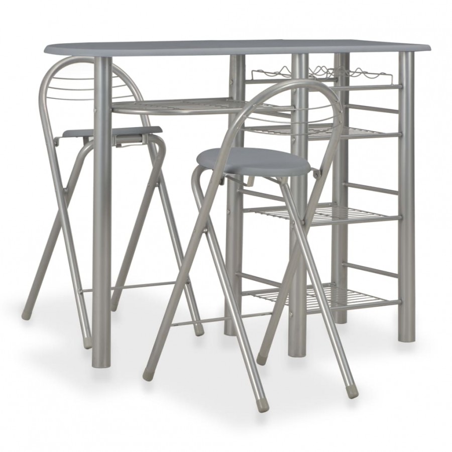 Ensemble de bar avec étagères 3 pcs Bois et acier Gris