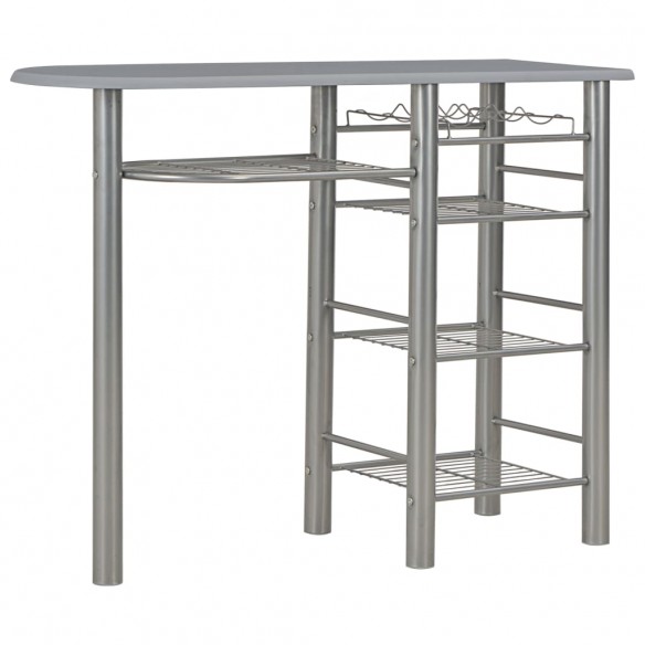 Ensemble de bar avec étagères 3 pcs Bois et acier Gris