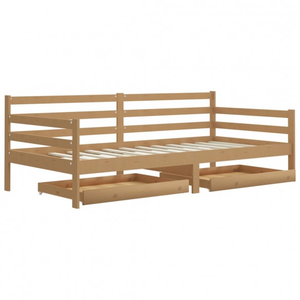 Lit de repos et tiroirs 90x200cm Marron miel Bois de pin massif