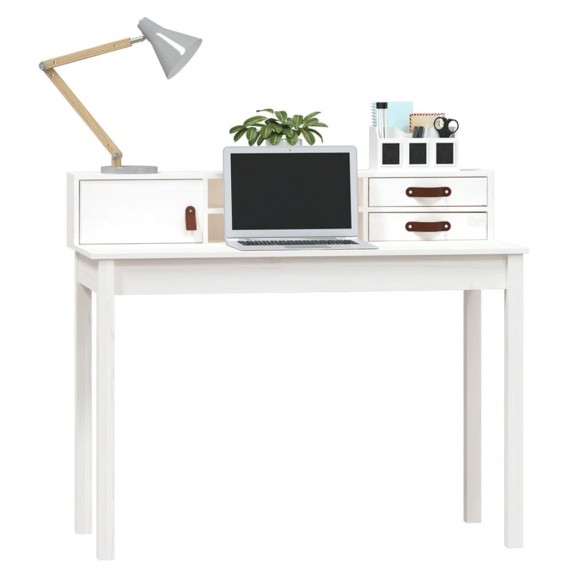 Bureau Blanc 110x50x93 cm Bois massif de pin