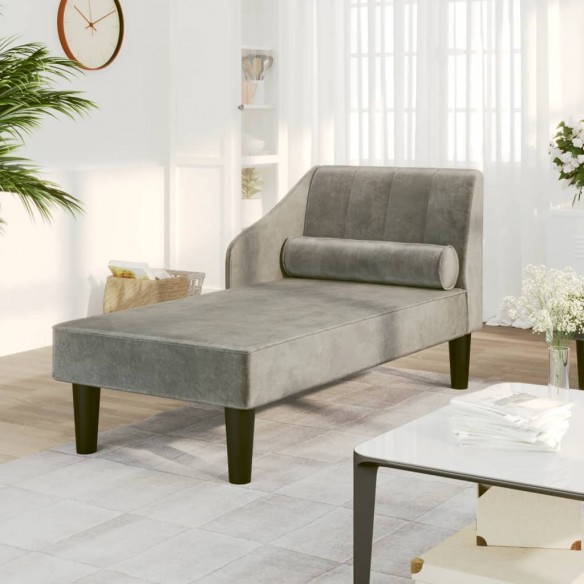 Chaise longue avec traversin gris clair velours