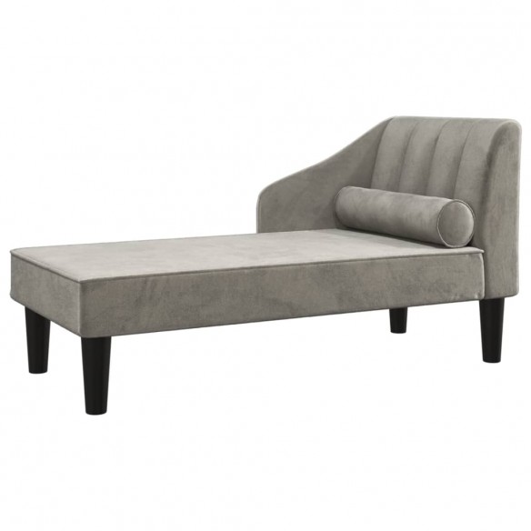 Chaise longue avec traversin gris clair velours