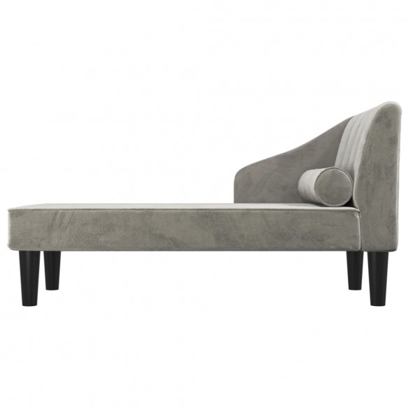 Chaise longue avec traversin gris clair velours