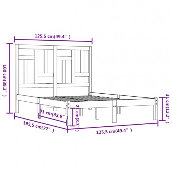 Cadre de lit Blanc Bois massif 120x190 cm Petit Double