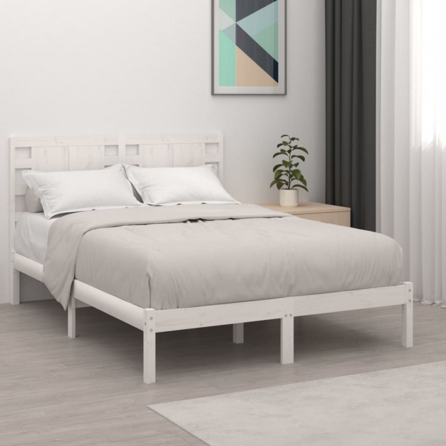 Cadre de lit Blanc Bois massif 120x190 cm Petit Double