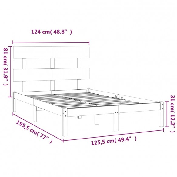 Cadre de lit Blanc Bois massif 120x190 cm Petit Double