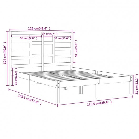 Cadre de lit Blanc Bois massif 120x190 cm Petit Double