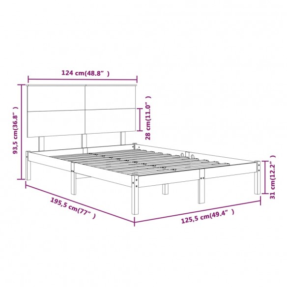 Cadre de lit Blanc Bois massif 120x190 cm Petit Double