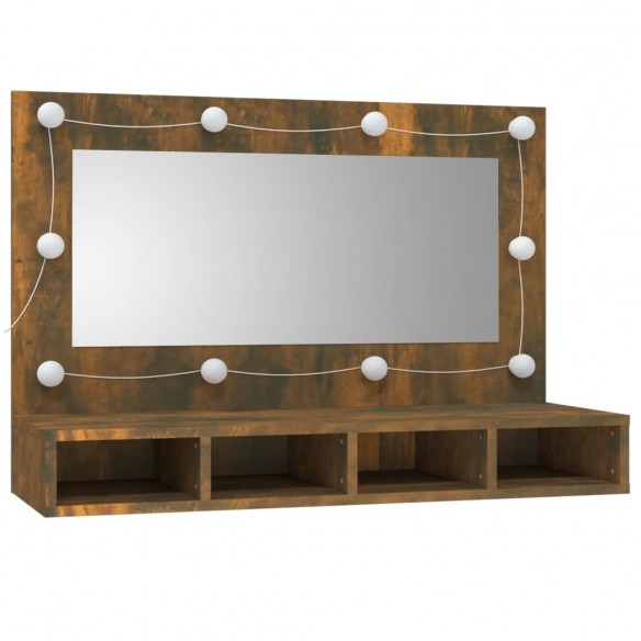 Armoire à miroir avec LED Chêne fumé 90x31,5x62 cm