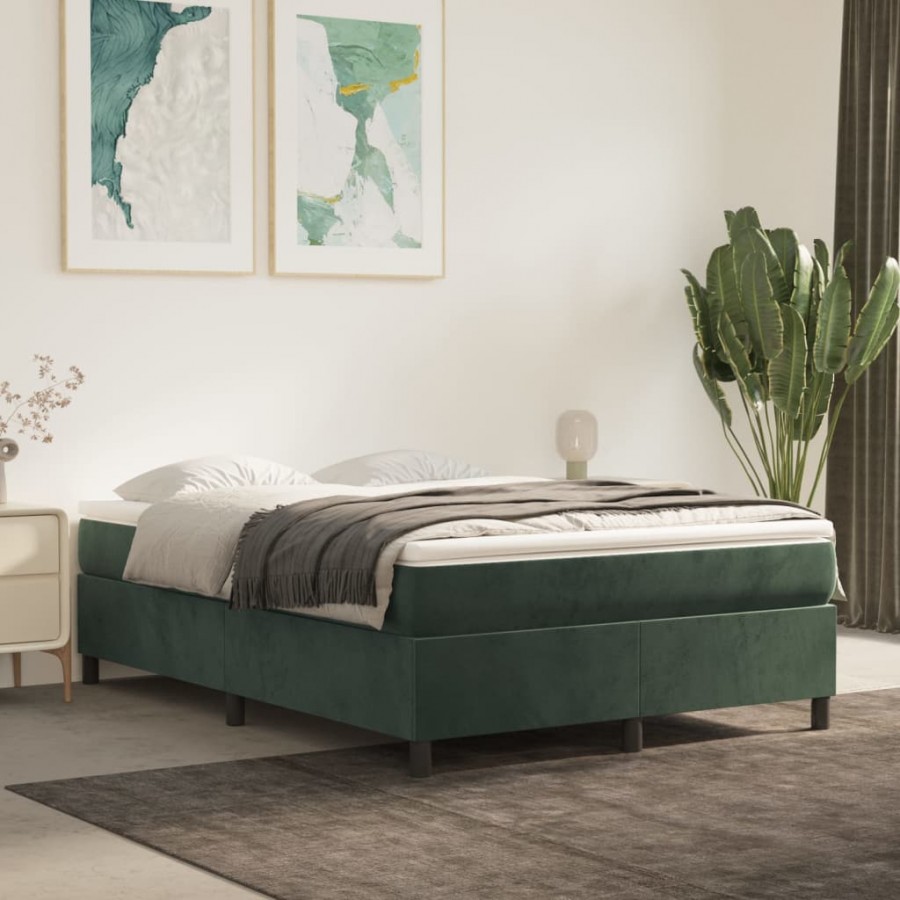 Cadre de lit et matelas Vert foncé 140x200cm Velours