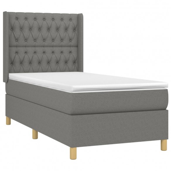 Cadre de lit avec matelas Gris foncé 100x200cm Tissu