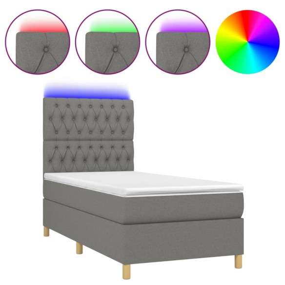 Cadre de lit et matelas et LED Gris foncé 100x200 cm