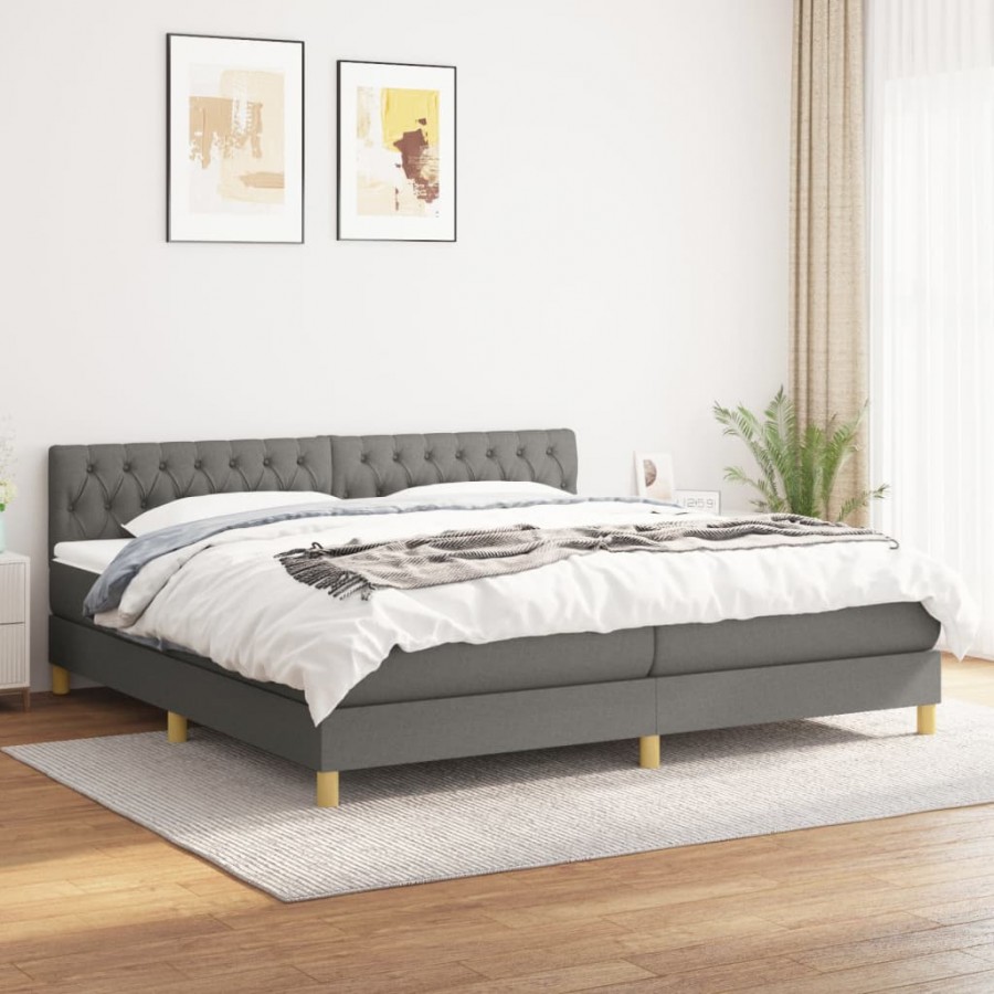 Cadre de lit avec matelas Gris foncé 200x200cm Tissu