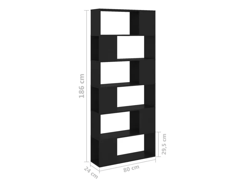 Bibliothèque/Séparateur de pièce Noir 80x24x186 cm Aggloméré
