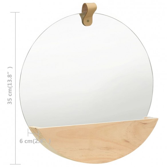 322801  Wall Mirror Solid Pinewood 35 cm