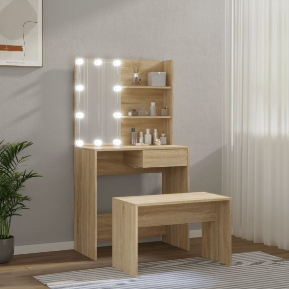 Ensemble de coiffeuse avec LED Chêne Sonoma Bois d'ingénierie