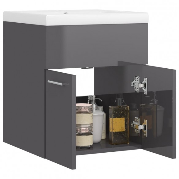 Armoire d'évier avec lavabo intégré Gris brillant Aggloméré