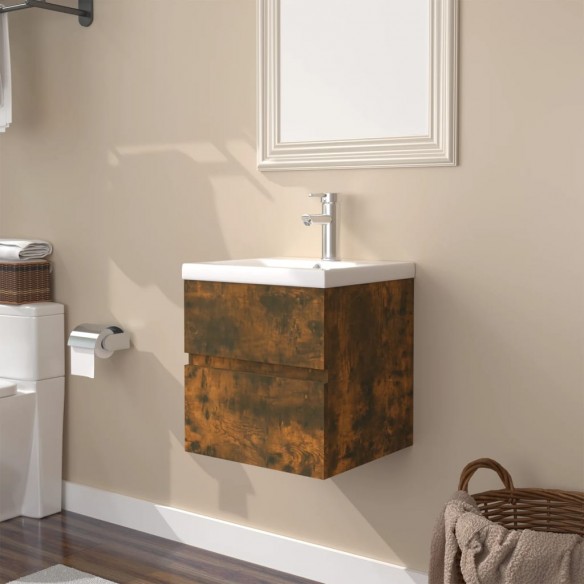 Meuble lavabo avec bassin intégré Chêne fumé Bois d'ingénierie