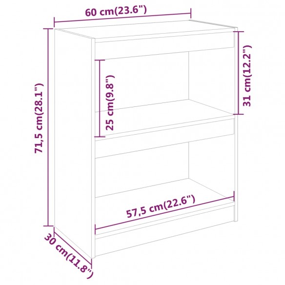 Bibliothèque/Cloison Noir 60x30x71,5 cm Bois solide de pin