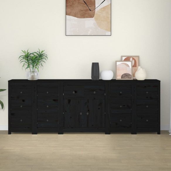 Buffet Noir 230x35x80 cm Bois massif de pin